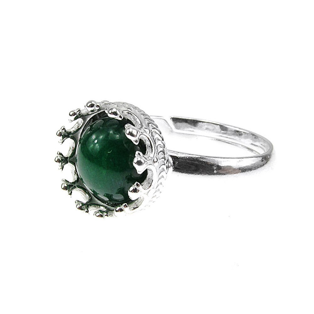 Inel argint reglabil coroana cu agat verde natural 8 MM, GlamBazaar
