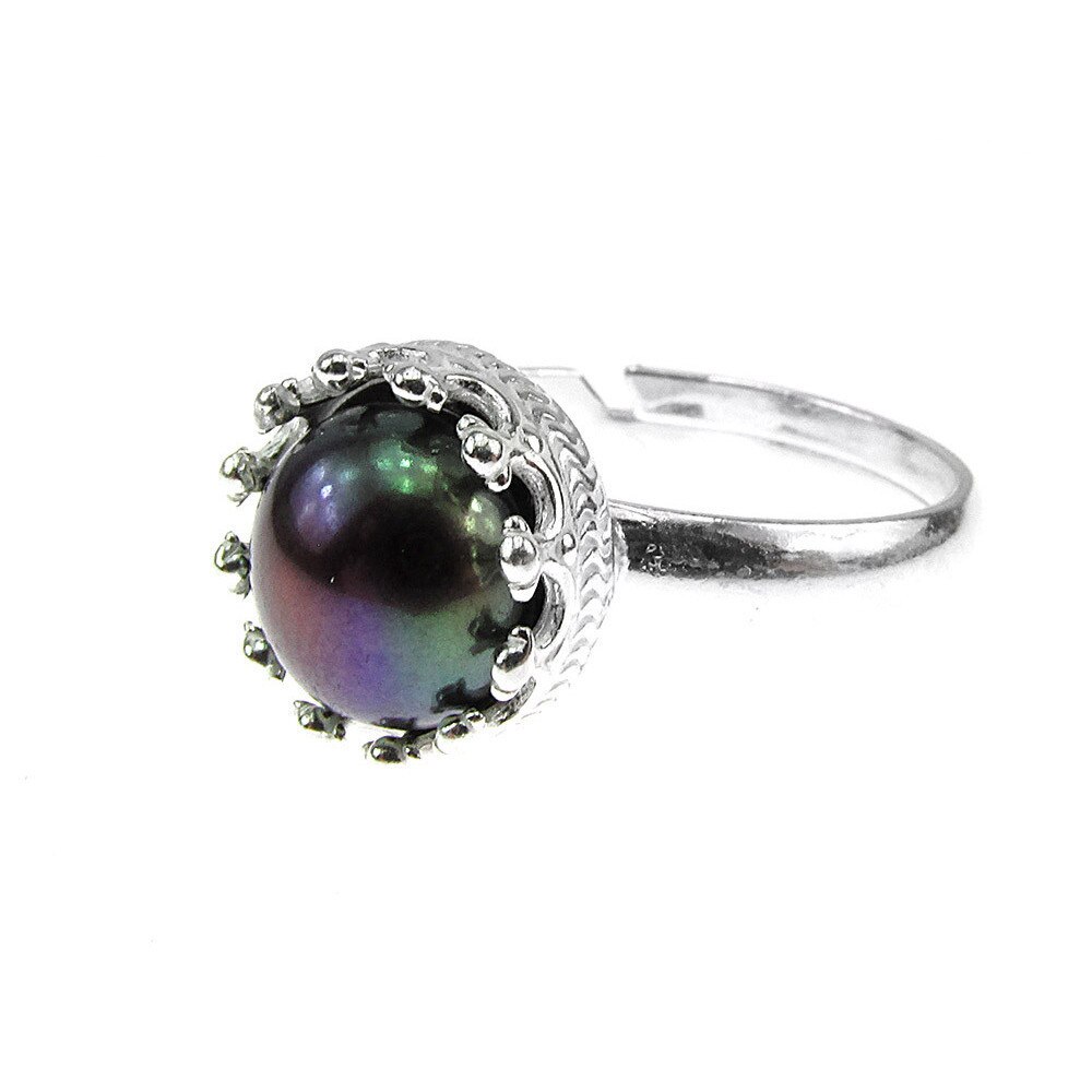 Inel argint reglabil coroana cu perla de cultura neagra 8 MM, GlamBazaar