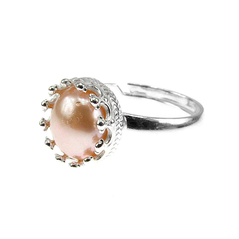 Inel argint reglabil coroana cu perla de cultura oranj 8 MM, GlamBazaar