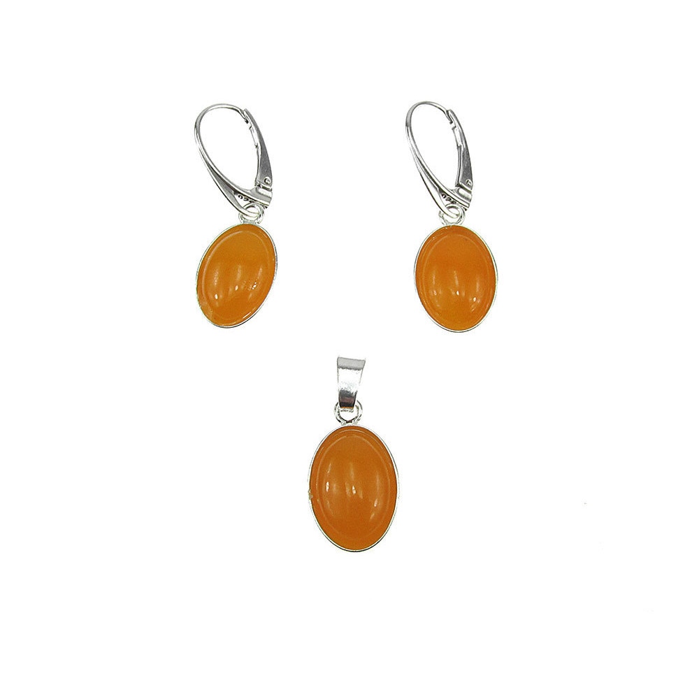 Set argint cu jad galben oval 14x10 MM, GlamBazaar