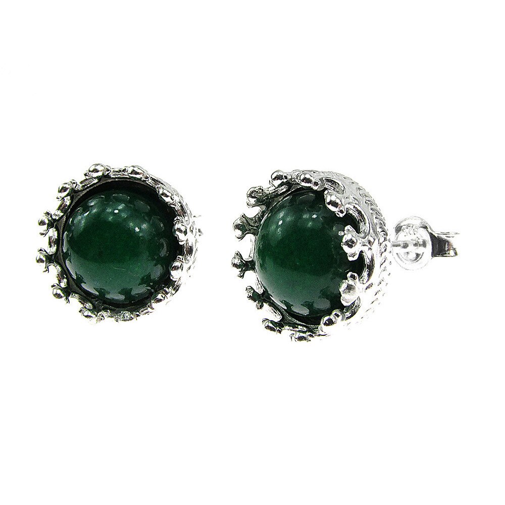 Cercei argint coroana agat verde natural 8 MM, GlamBazaar