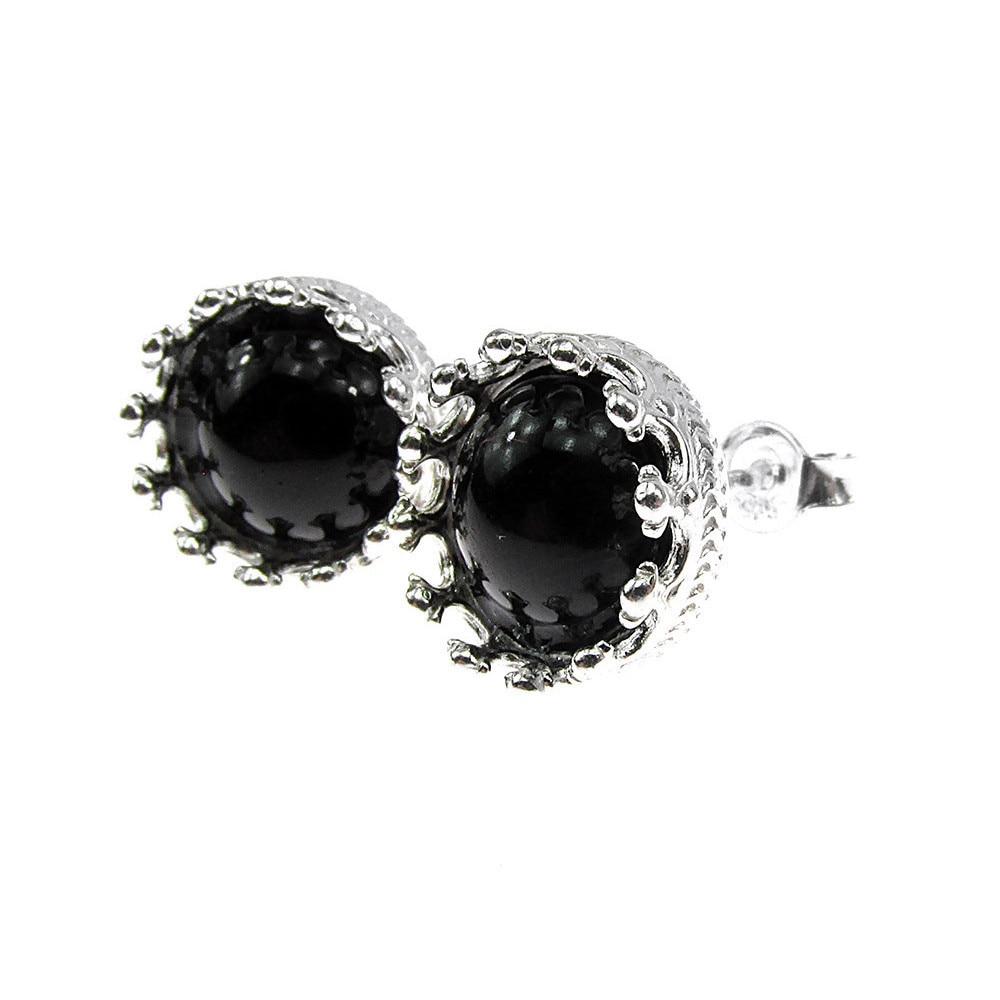 Cercei argint coroana onix natural 8 MM, GlamBazaar