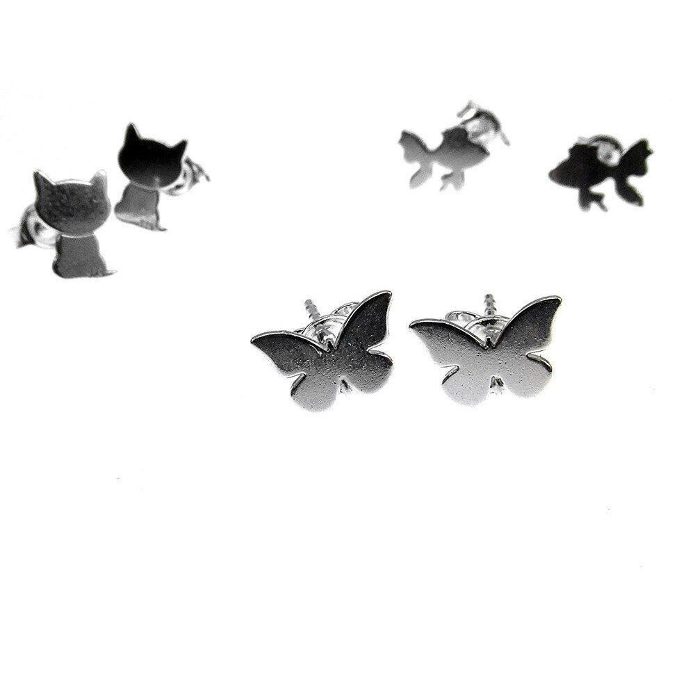 Set 3 perechi cercei argint Happy pisicuta/fluturas/pestisor