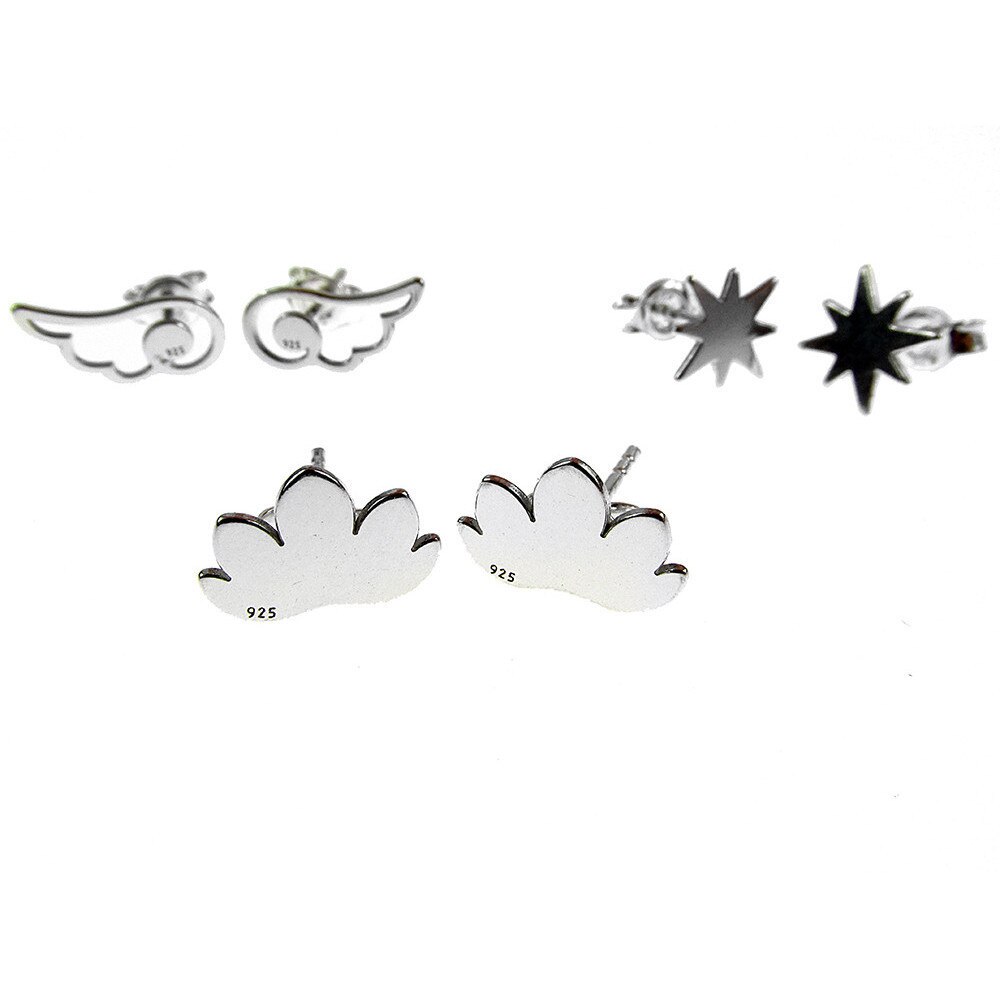 Set 3 perechi cercei argint Zen lotus/stea/aripi de inger