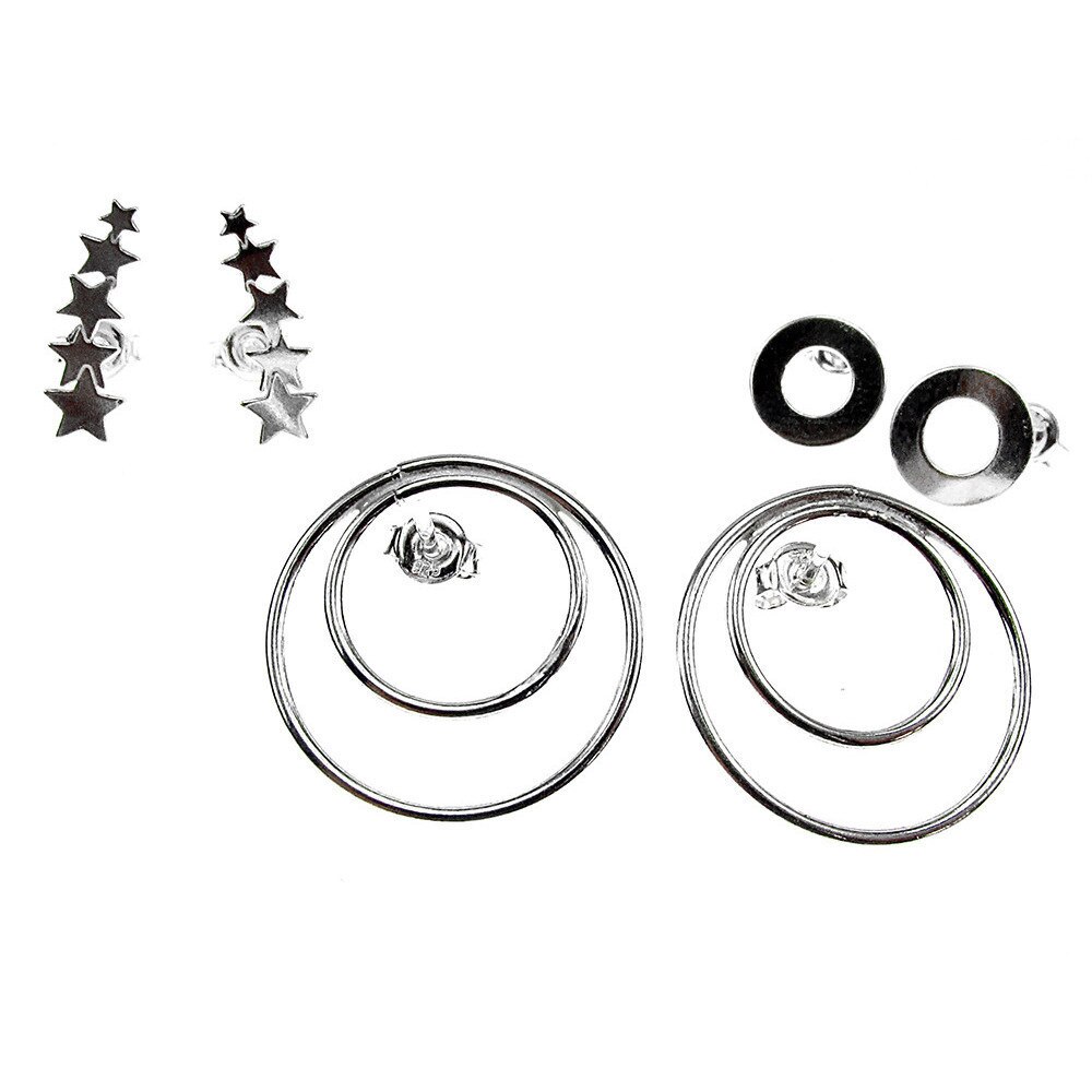 Set 3 perechi cercei argint Fabulous cercuri/stele/banut decupat