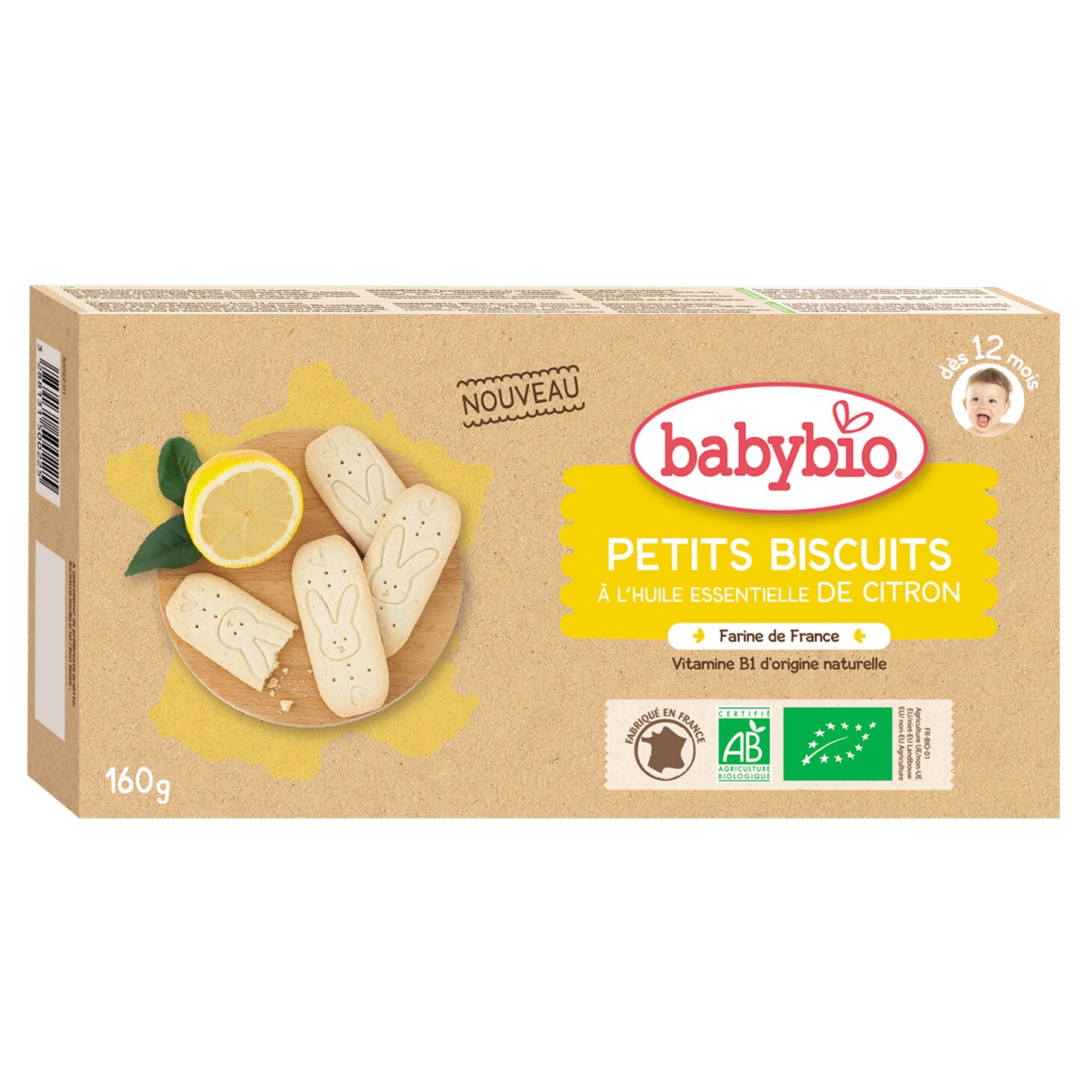 Biscuiti cu lamaie Babybio, 160 g, de la un an