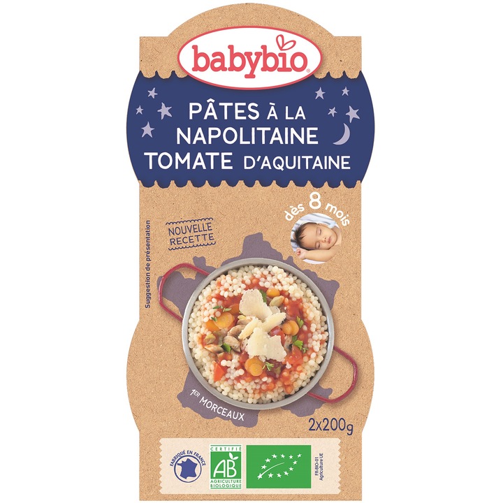 Meniu Babybio de paste napoletane, 2 x 200 g, de la 8 luni