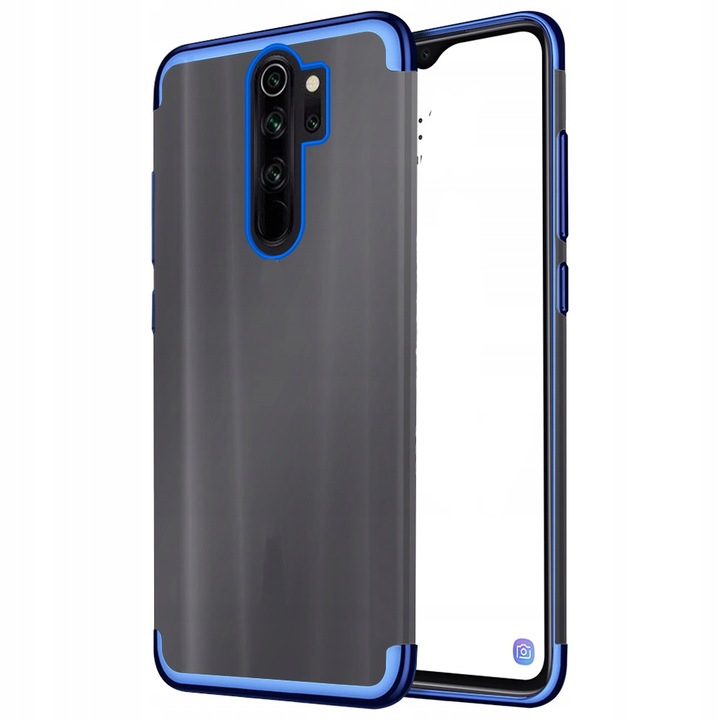 Калъф, съвместим с Oppo A5 2020, Antishock TPU, прозрачен със синя галванизирана рамка