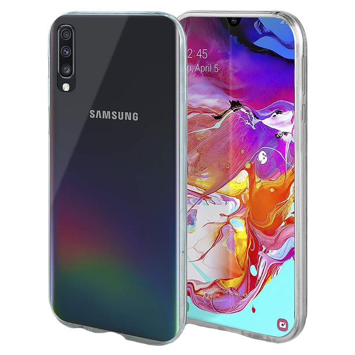 Husa 360 Full Cover, 2 in 1 (protectie fata + spate), Silicon High Quality, Compatibil cu Samsung Galaxy A70, Transparent