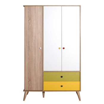 Dulap Adore Rainbow, 3 usi, 2 sertare, Sonoma / Galben / Verde, 121 x 204 x 54 Dulap Adore Rainbow, 3 usi, 2 sertare, Sonoma / Galben / Verde, 121 x 204 x 54