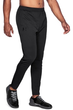 Under Armour, Pantaloni din material pique cu benzi laterale contrastante, pentru fitness Sportstyle, Negru