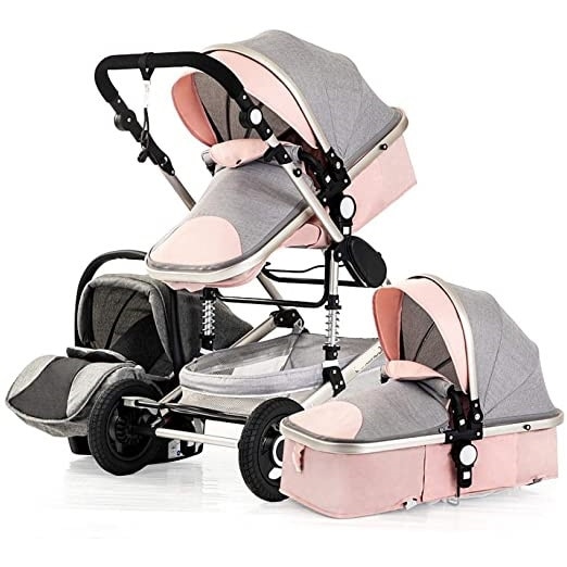 Carucior 3 in 1, Geanta de scutece, Suspensie pe roata, Bubu-Still Sun-Gri, Roz