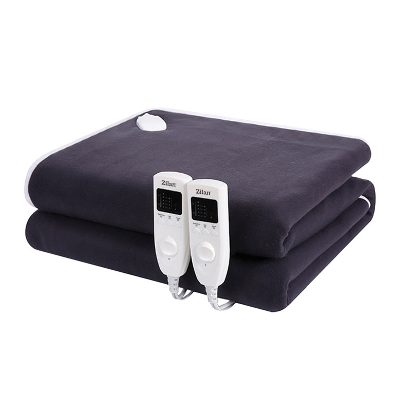Patura cu incalzire electrica Soft Polar ZILAN ZLN-4120 Fleece, Pentru doua persoane 160X140 cm, 2x60 W, Temporizator 1-10 ore, , Negru