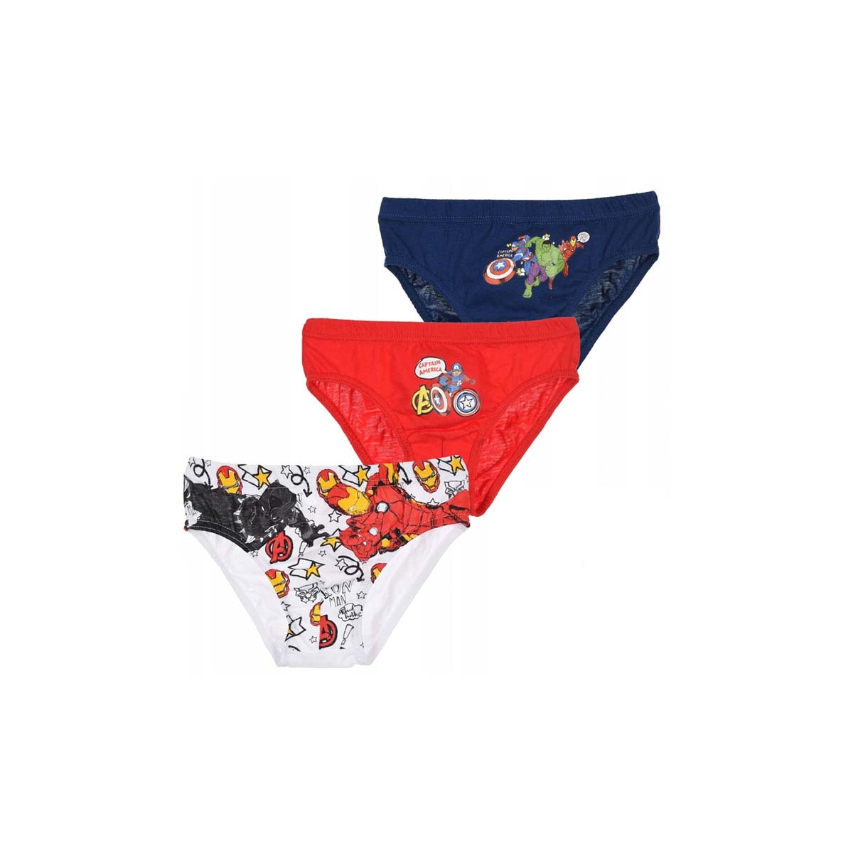 Set 3 perechi chiloti pentru baieti, Disney, Avengers, Alb/Rosu/Albastru