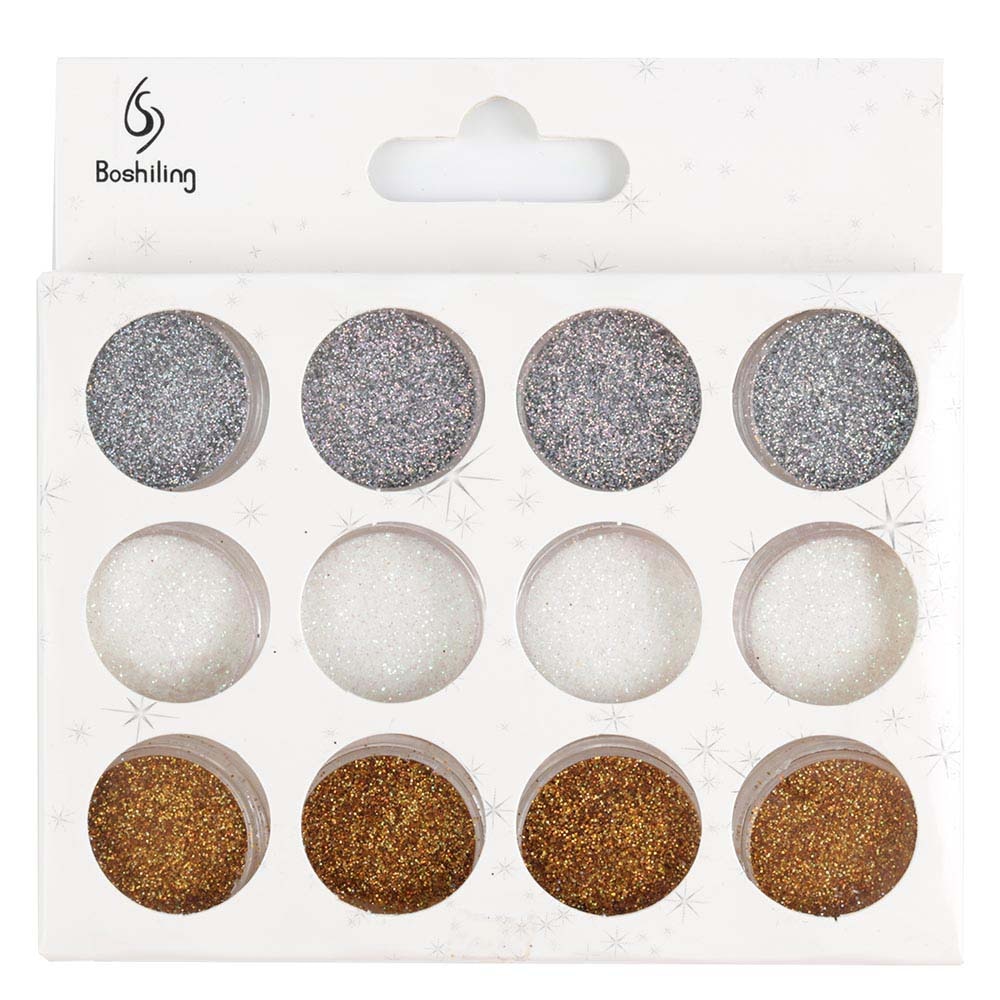 Sclipici pentru unghii, set 12 bucati, 01 Silver Crystals