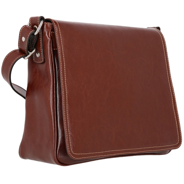 Geanta de umar tip tolba, din piele maro coniac model casual 137, MAGAZINUL DE GENTI