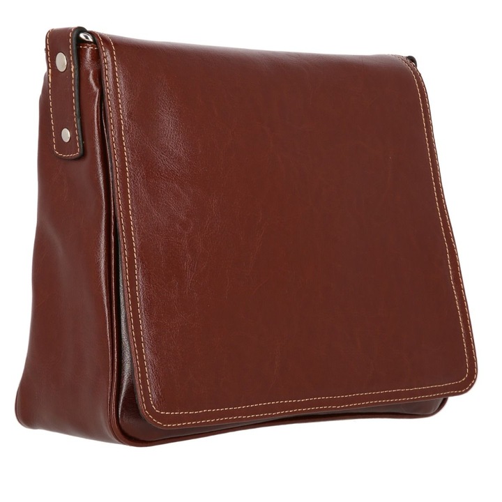 Valódi bőrből készült váltáska, konyak barna szinű, 137 modell, TheBagShop