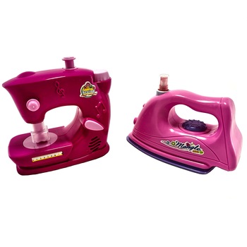 Set masina de cusut si fier calcat roz sunete - lumini 15 cm Set masina de cusut si fier calcat roz sunete - lumini 15 cm