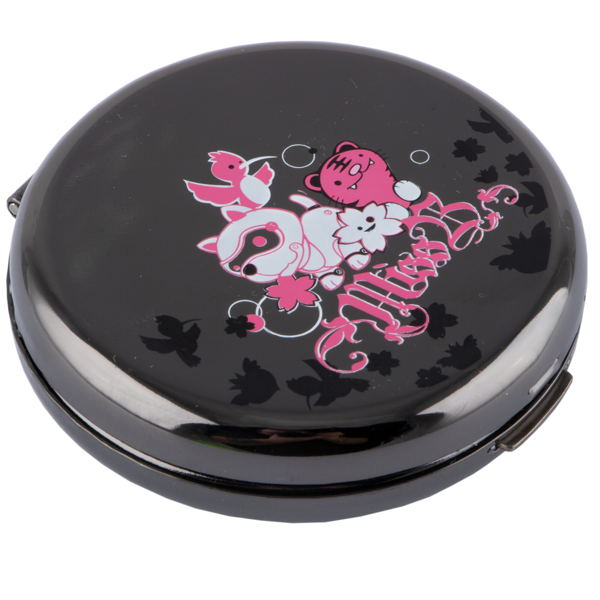 Oglinda de poseta Miss B, Neagra cu desen roz