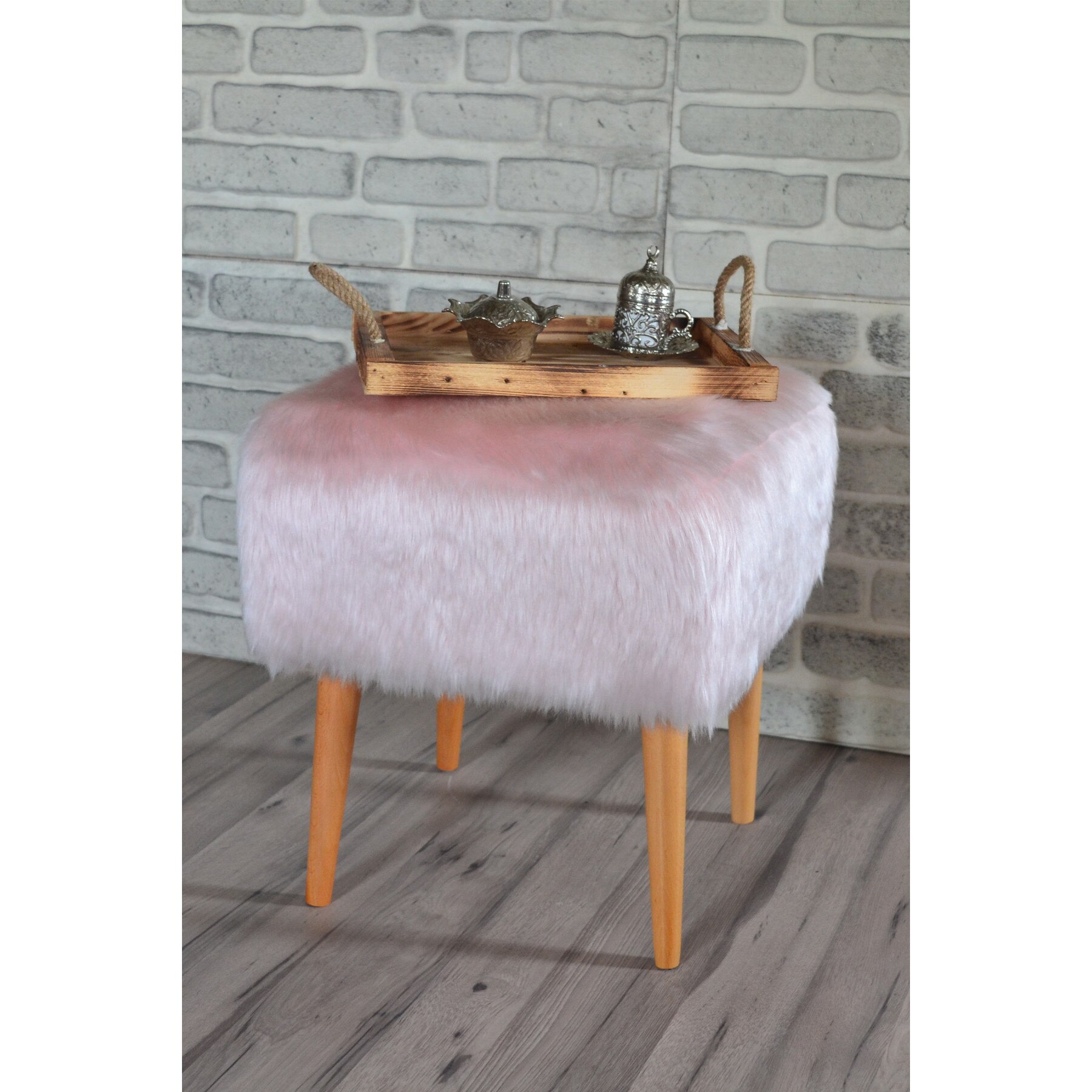 Taburet Roz Taburet patrat roz Dulce Homs 42 x 45 x 42 cm, blana eco - eMAG.ro