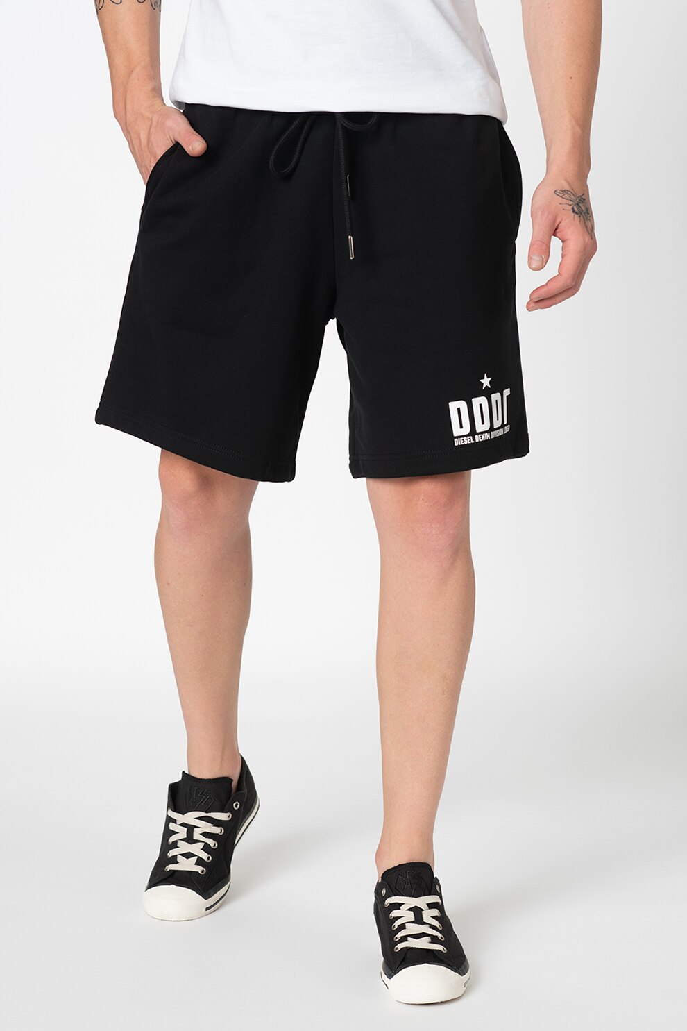 Diesel, Bermude sport cu imprimeu logo P-Alfreds, Negru, L