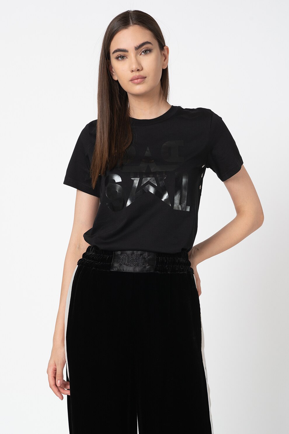 Diesel, Tricou din bumbac cu aplicatie logo Sily, Negru