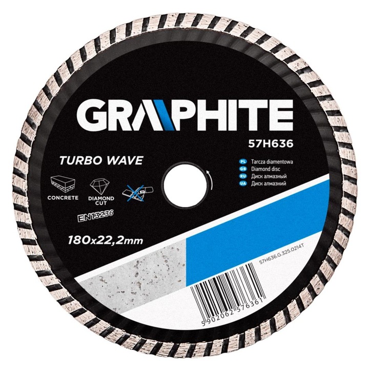 Gyémántvágó Graphite 180mm turbo hűtőbordás 57H636