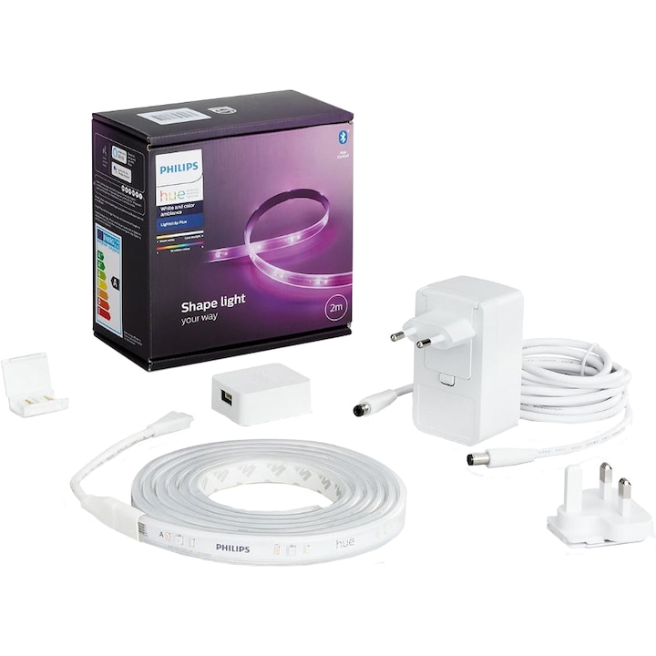 Смарт LED лента RGBW Philips Hue Lightstrip Plus V4, ZigBee Light Link, Bluetooth, 20W, 1600 лумена, Бяла и цветна светлина, 2 м