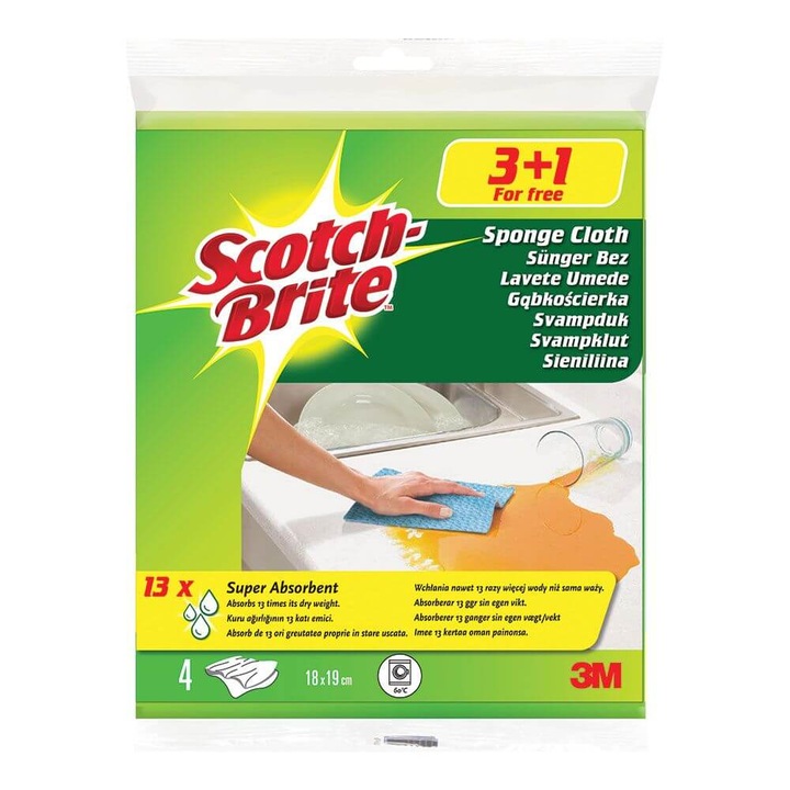 Lavete Umede SCOTCH BRITE, 25.9x18.1x1.5 cm, 3+1 Cadou