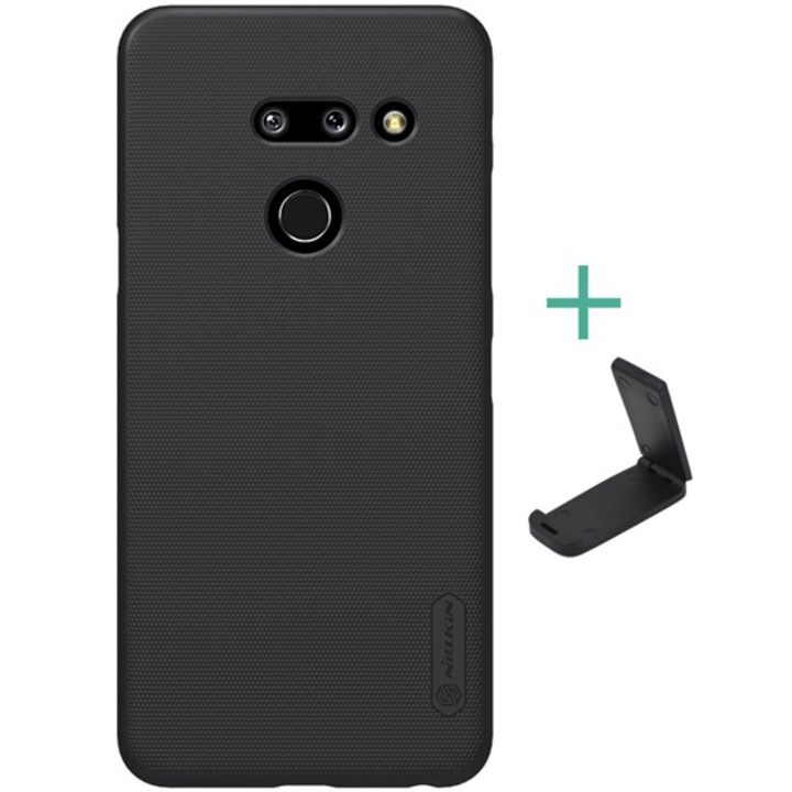 NILLKIN LG G8 ThinQ G82Q SUPER FROSTED пластмасов протектор за телефон гумиран, грапава повърхност + настолен държач, черен
