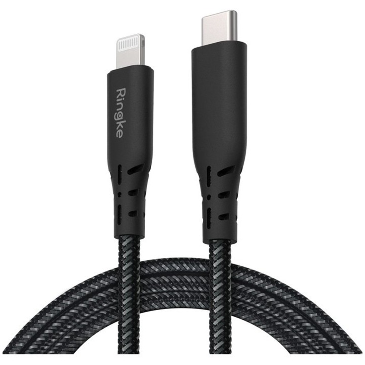 Cablu de date Ringke, tip Lightning - USB Type C, Negru