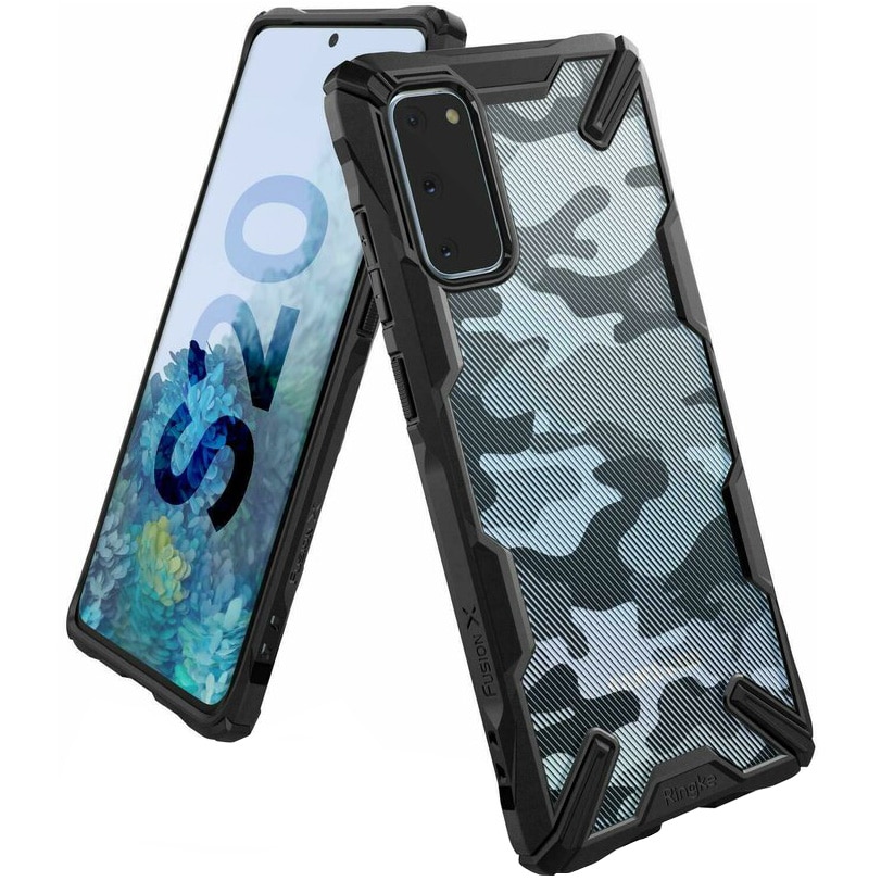 Husa de protectie Ringke Fusion X pentru Samsung Galaxy S20, Camo Black