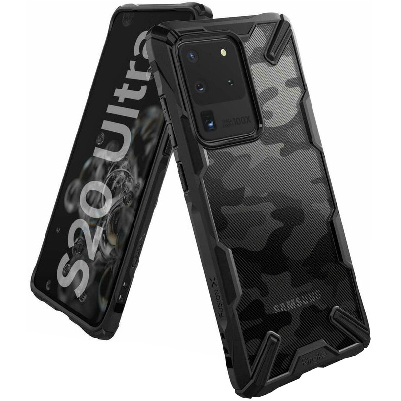 Husa de protectie Ringke Fusion X pentru Samsung Galaxy S20 Ultra, Camo Black
