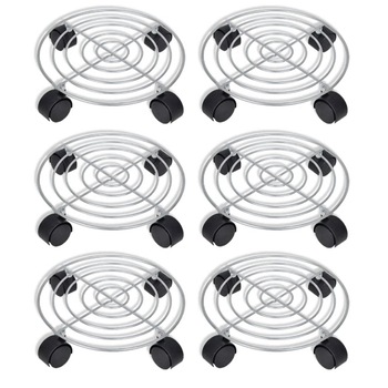 Set de 6 suporturi pentru ghiveci cu roti, vidaXL, Metal, 30 cm, Argintiu Set de 6 suporturi pentru ghiveci cu roti, vidaXL, Metal, 30 cm, Argintiu