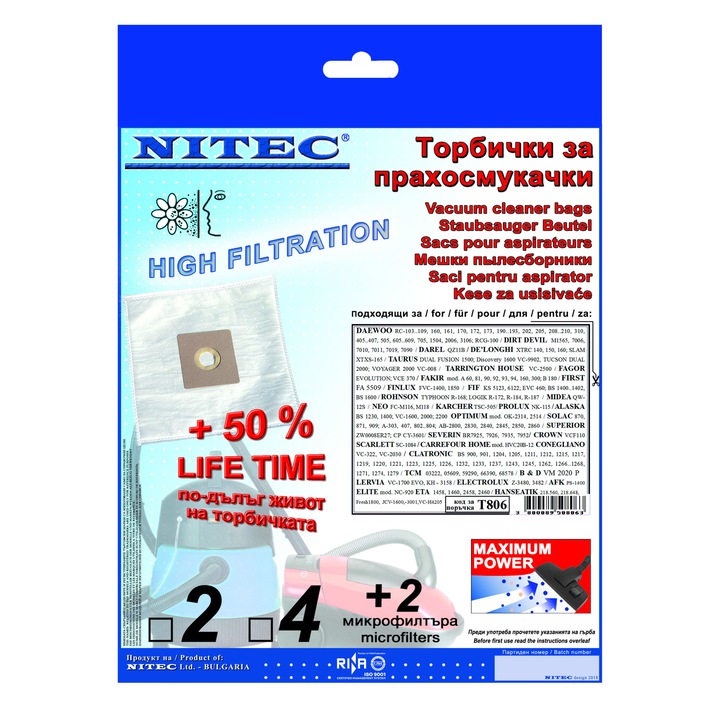 Торбички за прахосмукачки NITEC, код Т806