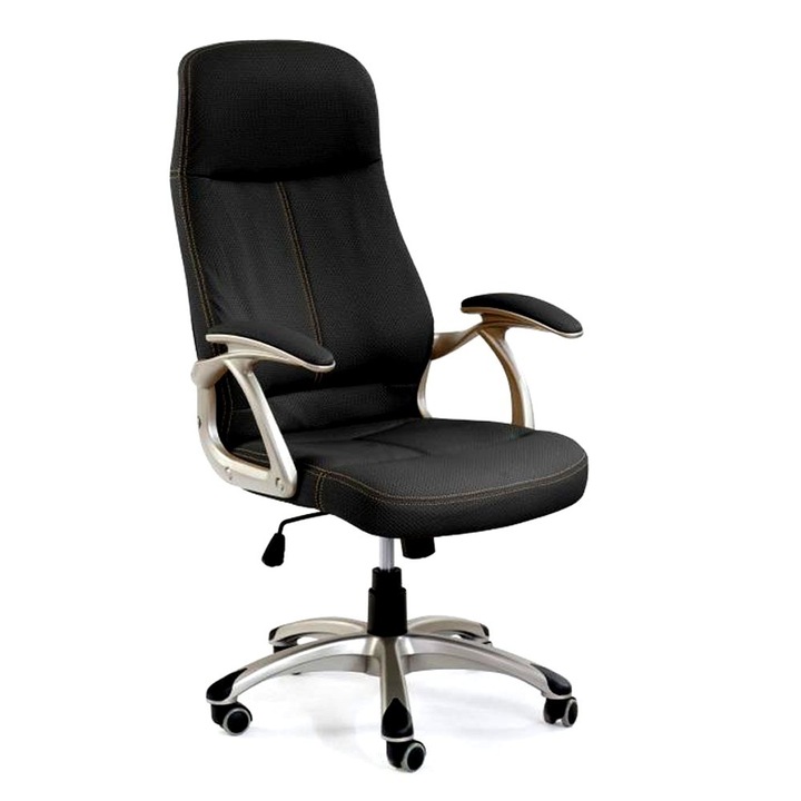 Scaun directorial HM Edison, Cadru Polipropilena, Piele ecologica, Inaltime ajustabila, Sistem Balansare, H 118 cm, Sarcina max 120 Kg, Negru