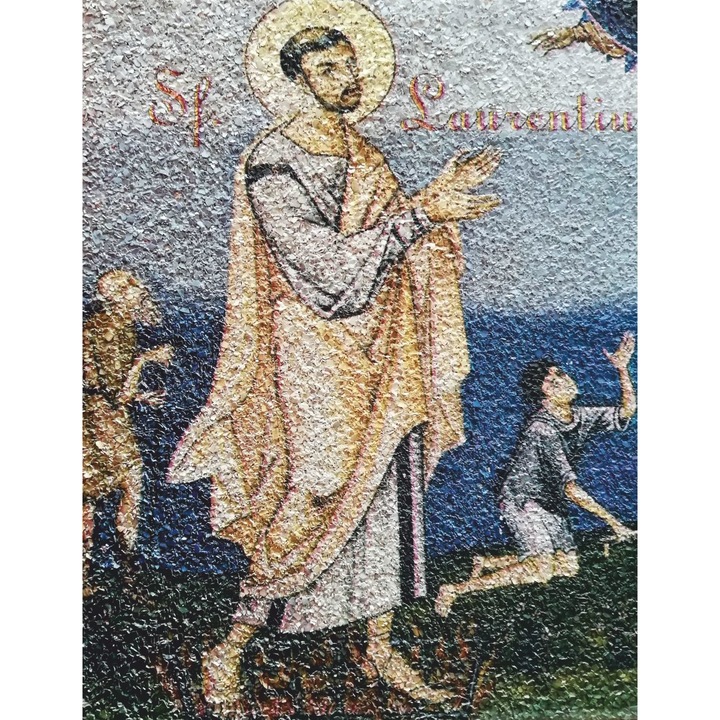 Icoana pe Coaja de OU, "Sfantul Laurentiu-2 "Ocrotitorul saracilor , Ecoart Movement , suport de lemn stratificat, 25cm x 20cm