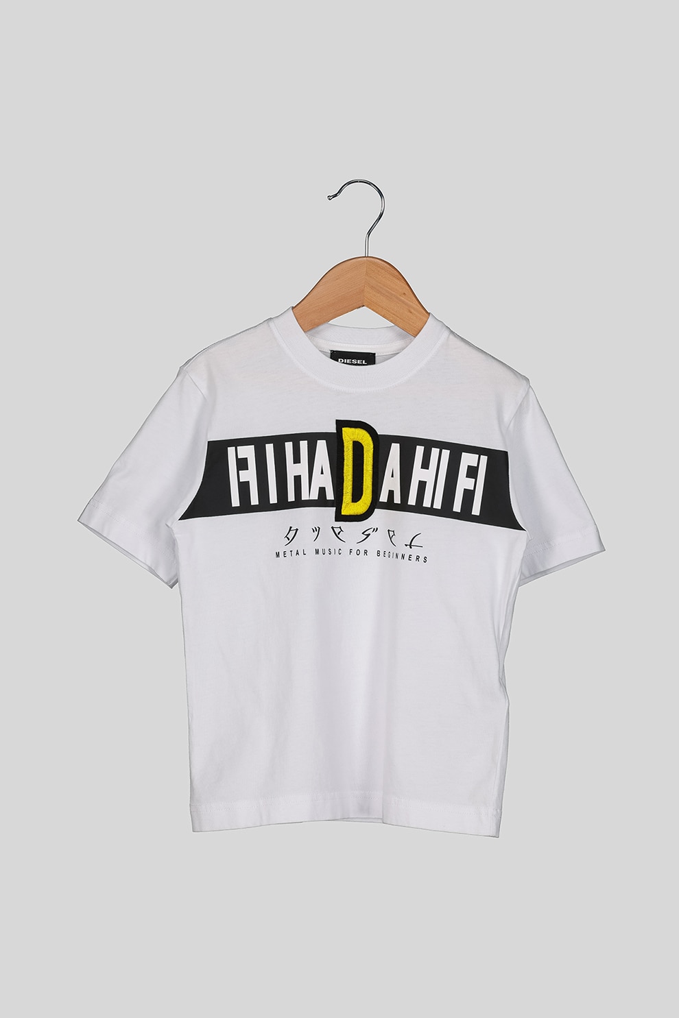 Diesel, Tricou cu decolteu la baza gatului si imprimeu text, Alb