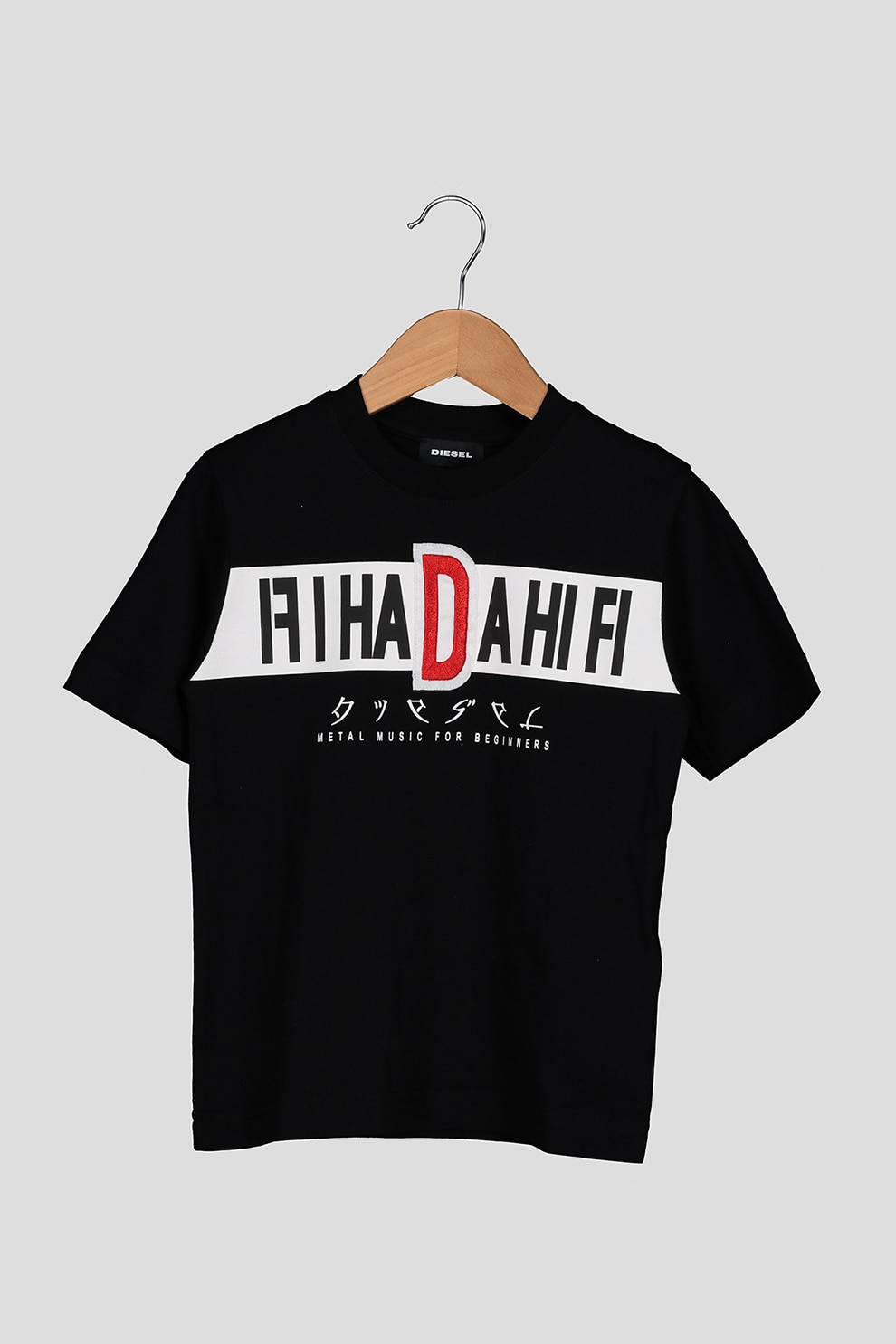 Diesel, Tricou cu decolteu la baza gatului si imprimeu text, Negru