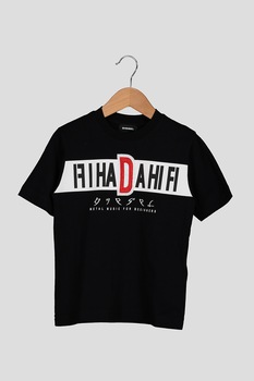 Diesel, Tricou cu decolteu la baza gatului si imprimeu text, Negru Diesel, Tricou cu decolteu la baza gatului si imprimeu text, Negru