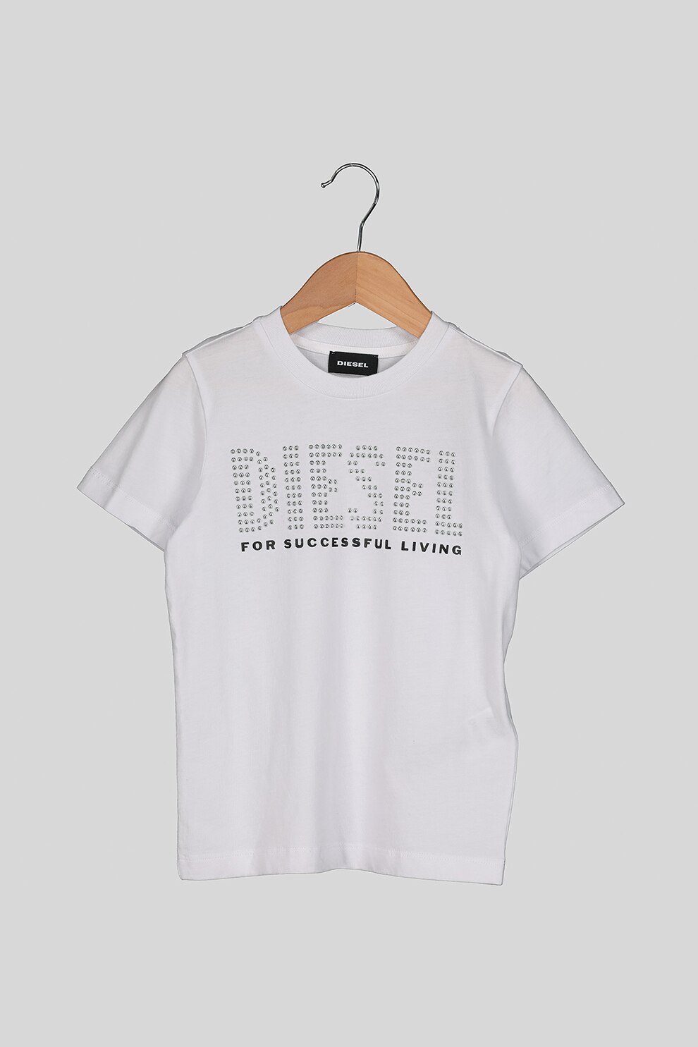 Diesel, Tricou cu decolteu la baza gatului si nituri, Alb