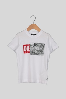 Diesel, Tricou cu aplicatie pe piept, Alb, 144 CM Diesel, Tricou cu aplicatie pe piept, Alb, 144 CM