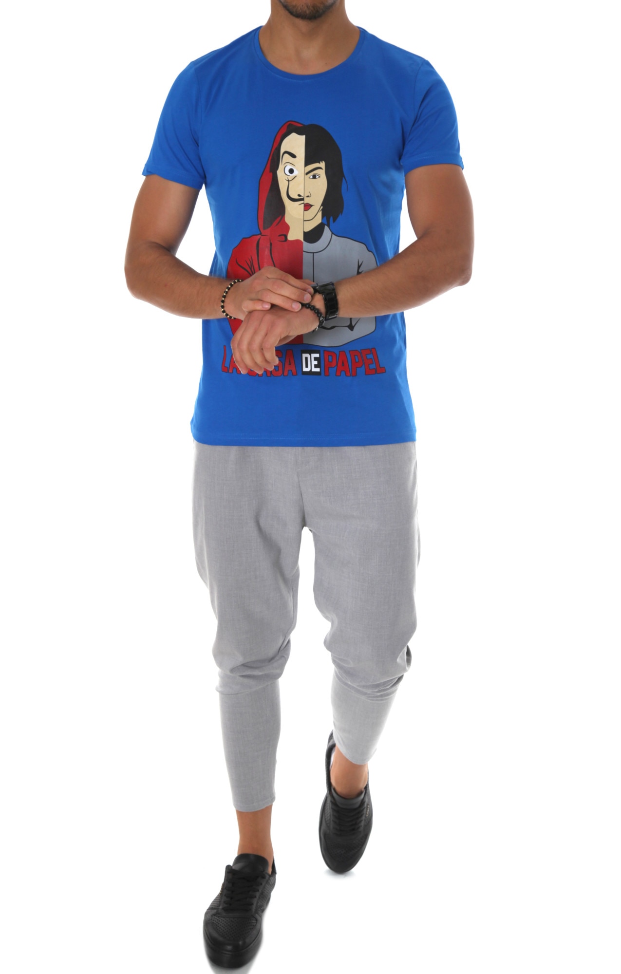 Tricou B1278, slim fit, pentru barbati, cu imprimeu, Albastru