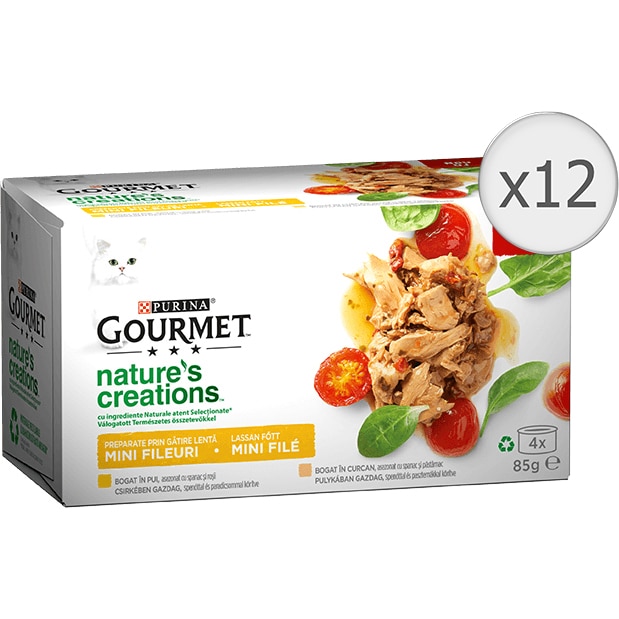 Hrana umeda pentru pisici Gourmet Nature's Creations, Multipack Pui + Curcan, 48 x 85g