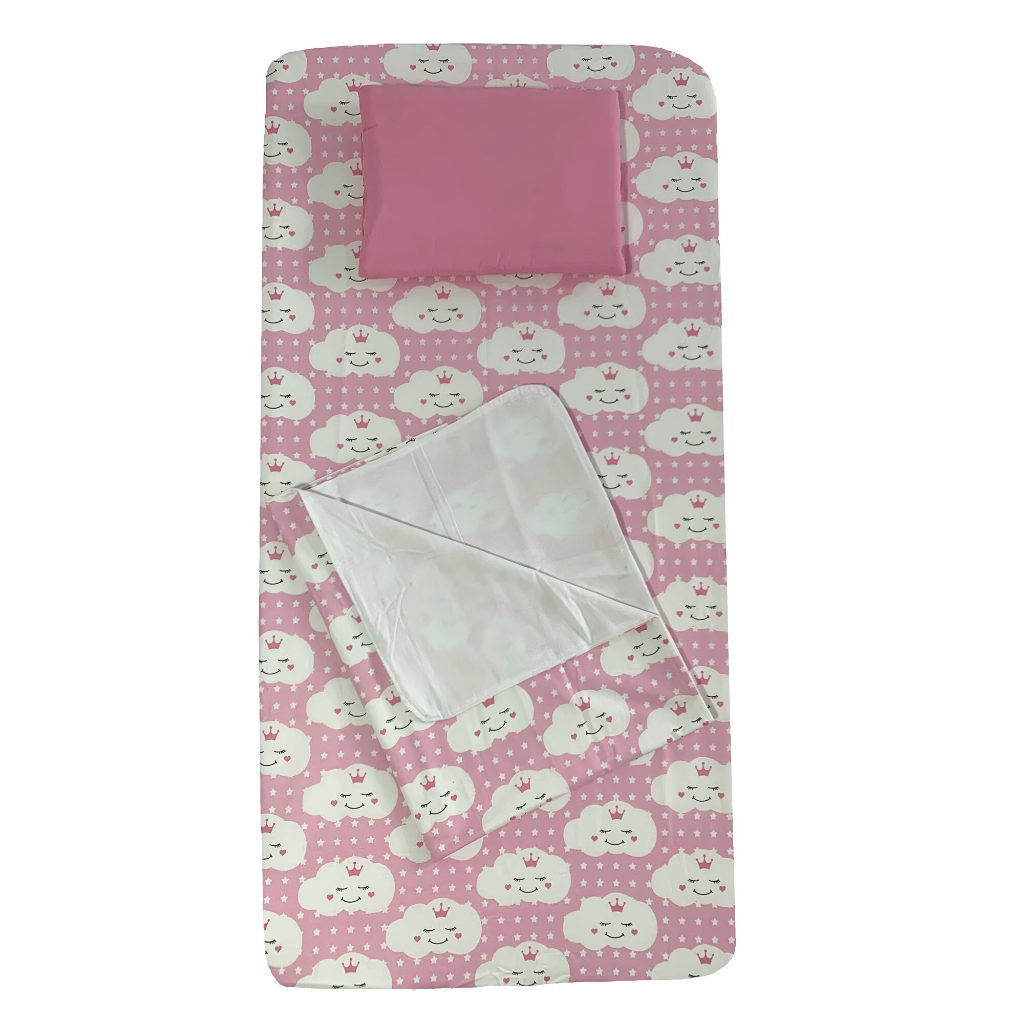 Set Paturica bebe cu Cearsaf si Pernuta pentru pat 140x70 cm Deseda Norisori Zambareti Roz