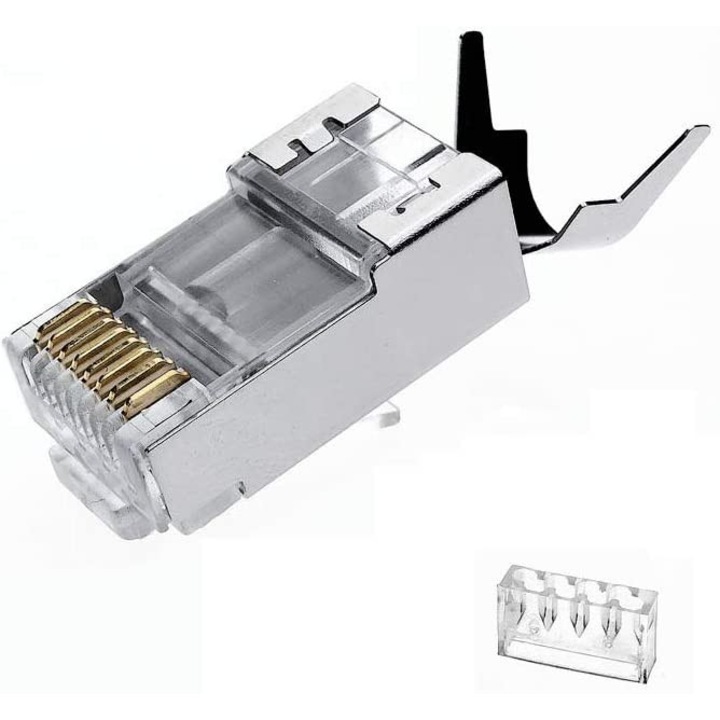 Комплект 100 екранирани конектора RJ45 LanKATT за кабели cat6/6a/7 с дебели проводници 23AWG