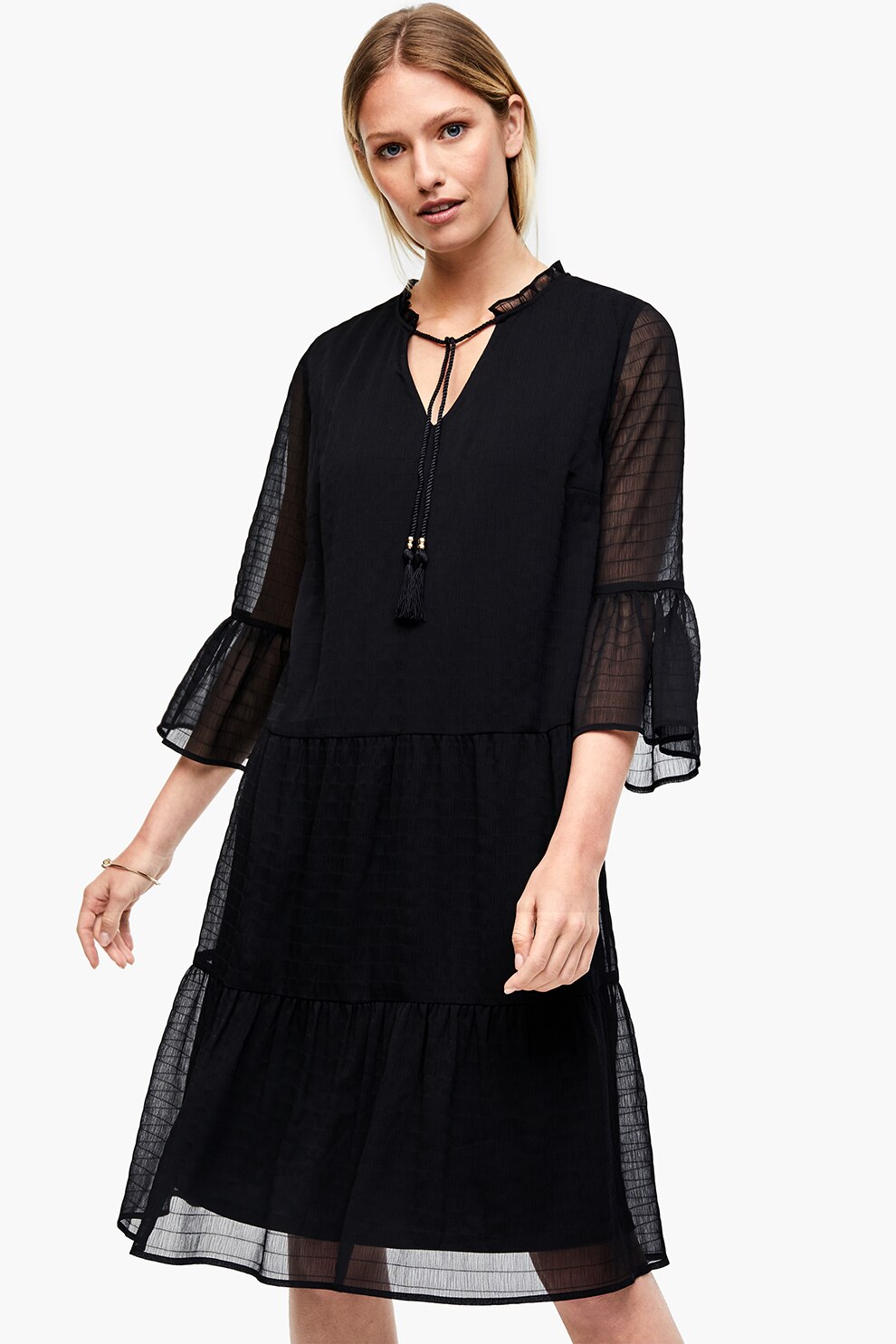 s.Oliver, Rochie evazata cu maneci 3/4, Negru