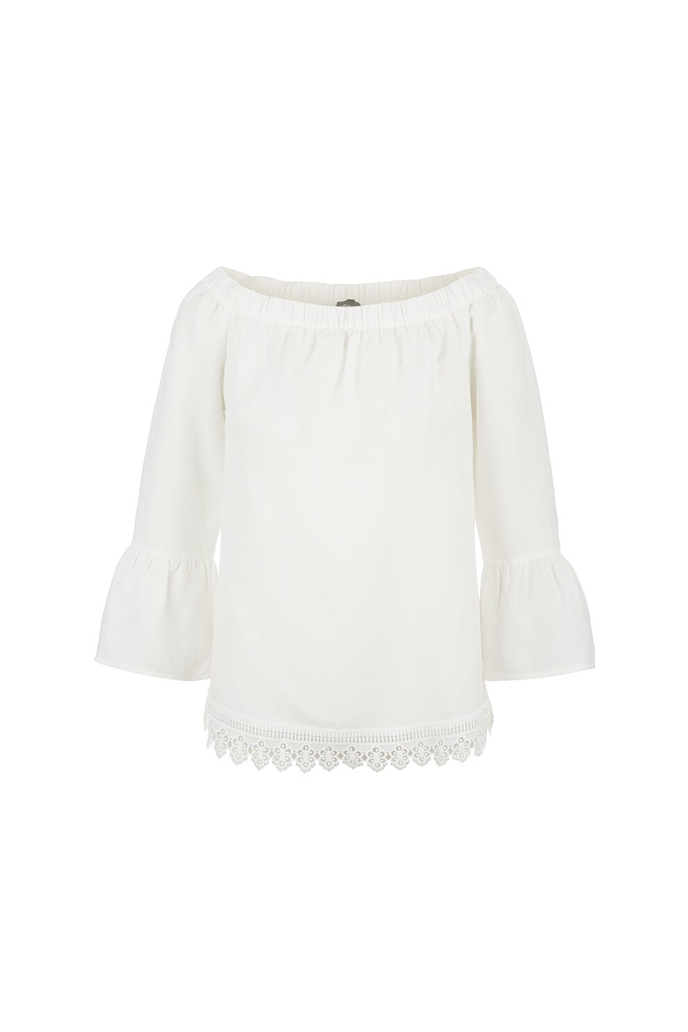 s.Oliver, Bluza din amestec de lyocell cu decolteu pe umeri si terminatie brodata, Alb