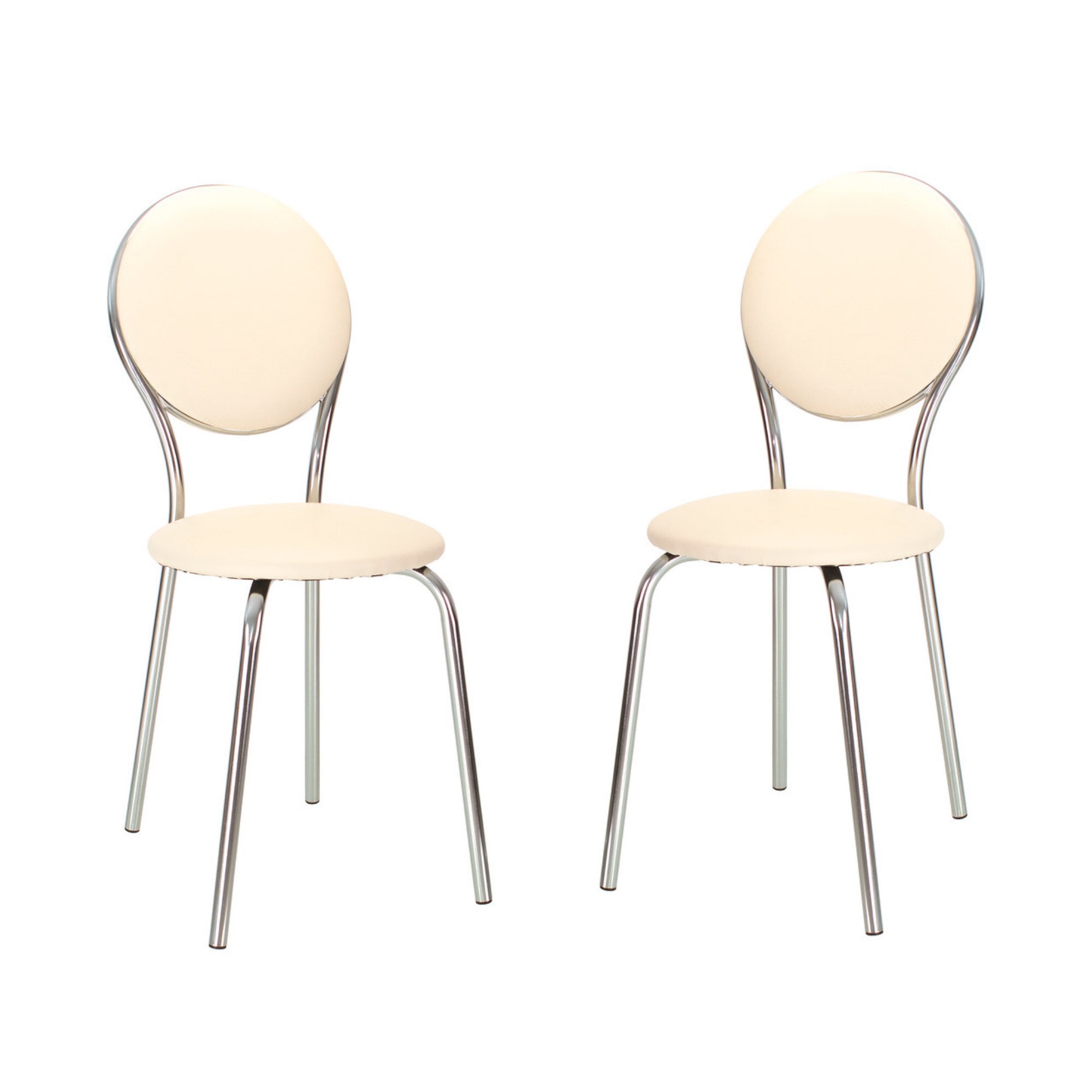 Set 2 scaune bucatarie FAST TIME CHROME, Crem piele ecologica