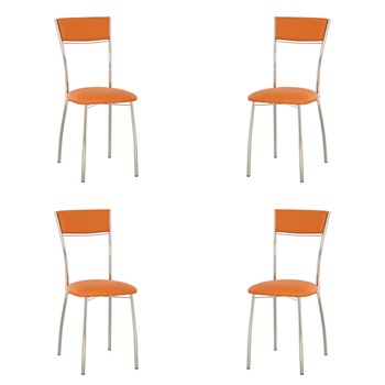 Set 4 scaune bucatarie VIOLA PLUS CHROME, piele ecologica, Portocaliu